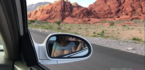  Road Trip Girlfriend Flashing Deepthroat Blowjob Amateur - Molly Pills  - POV GFE - Natural Tits